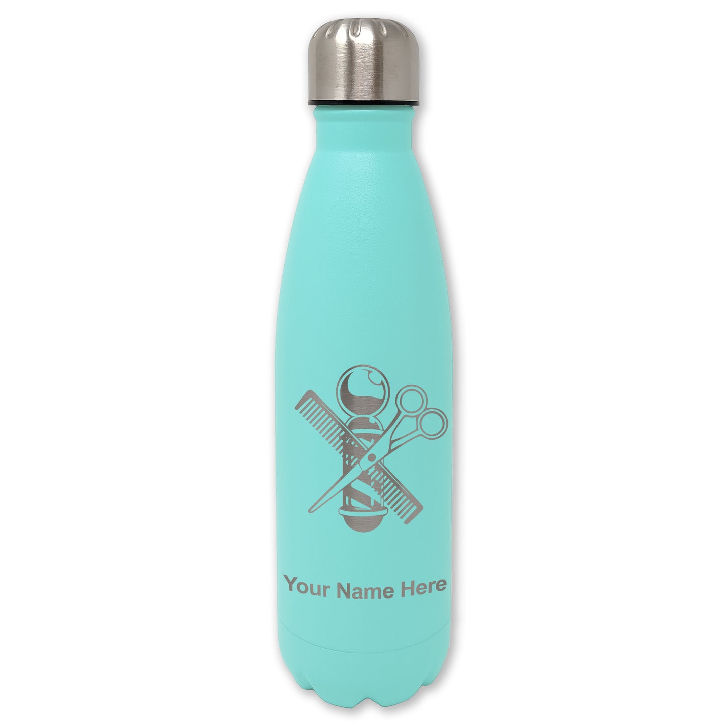 LaserGram Double Wall Water Bottle, Barber Shop Pole, Personalized Engraving Included