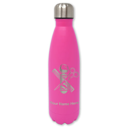 LaserGram Double Wall Water Bottle, Barber Shop Pole, Personalized Engraving Included