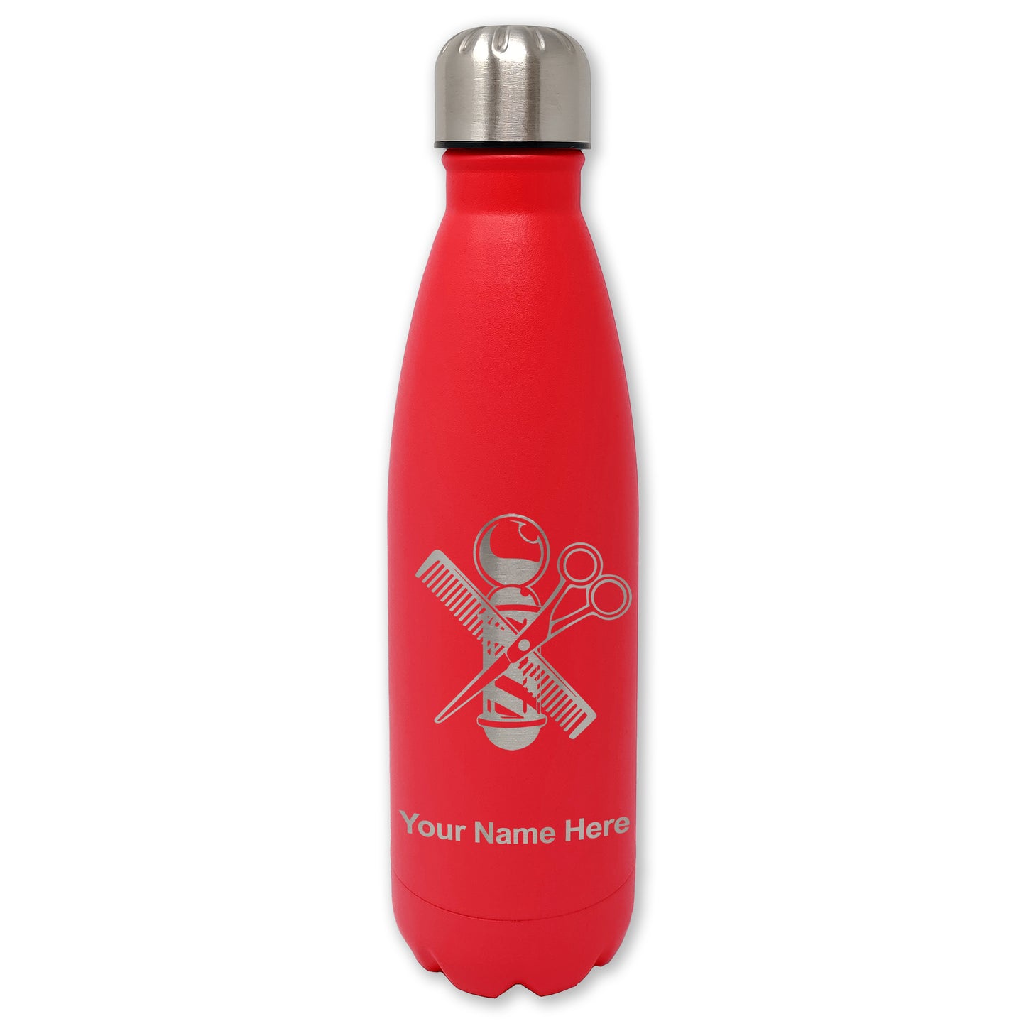 LaserGram Double Wall Water Bottle, Barber Shop Pole, Personalized Engraving Included