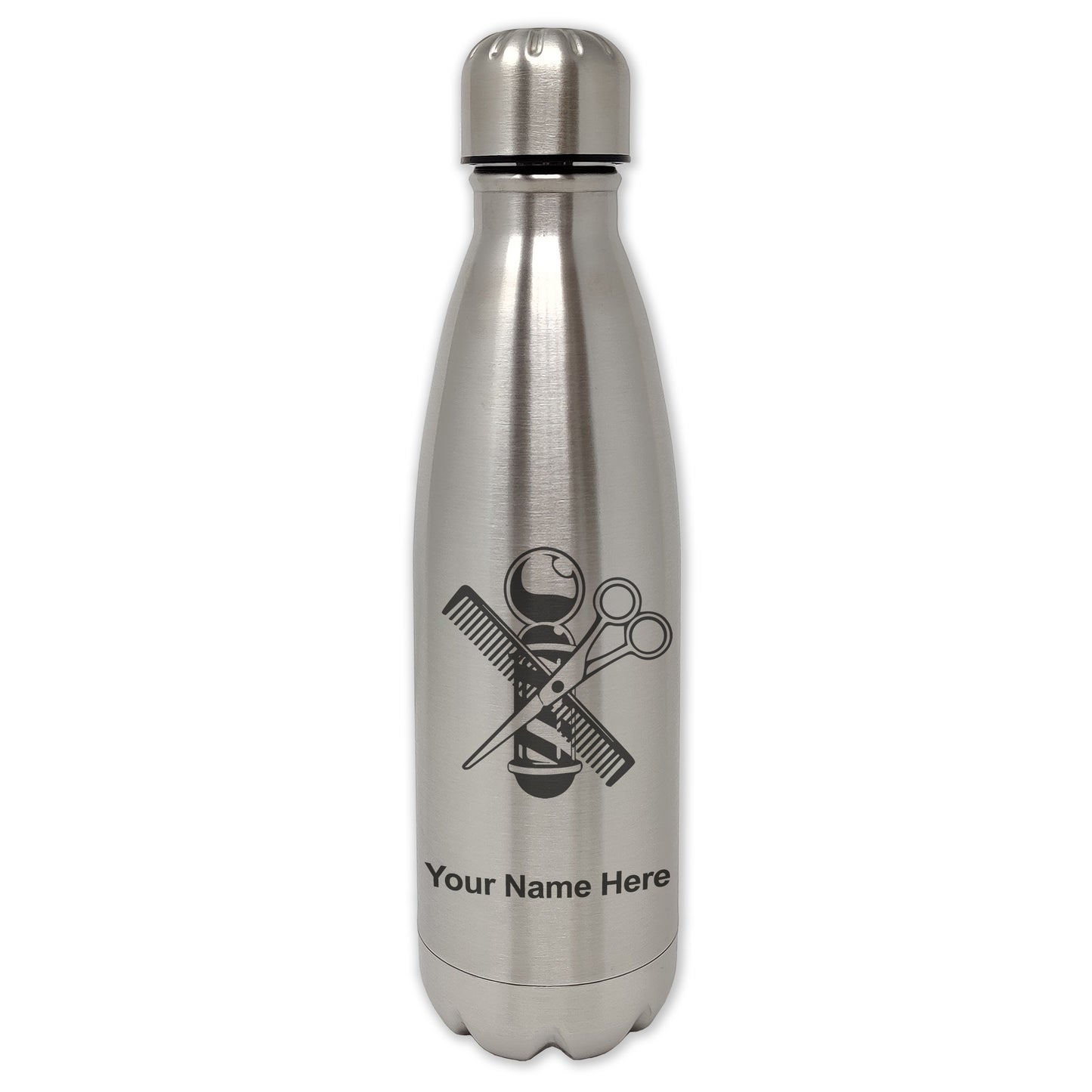 LaserGram Double Wall Water Bottle, Barber Shop Pole, Personalized Engraving Included