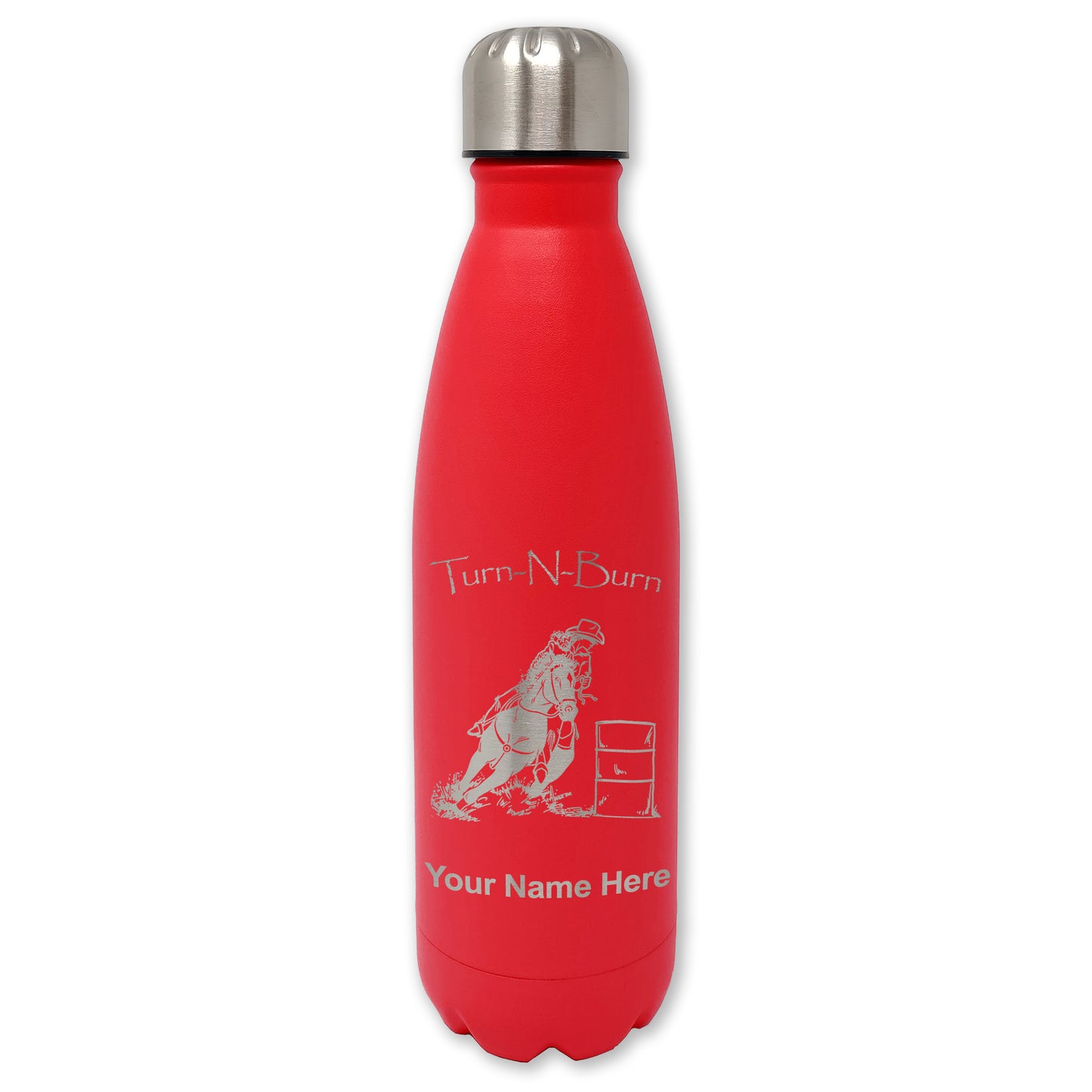 LaserGram Double Wall Water Bottle, Barrel Racer Turn N Burn, Personalized Engraving Included