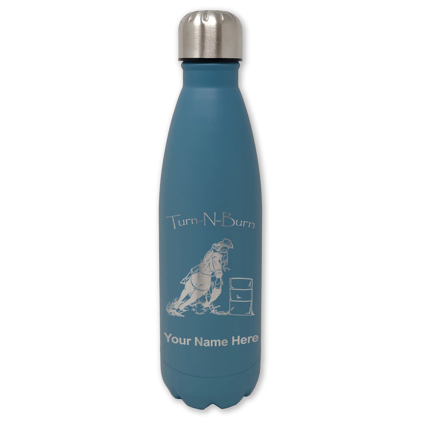 LaserGram Double Wall Water Bottle, Barrel Racer Turn N Burn, Personalized Engraving Included