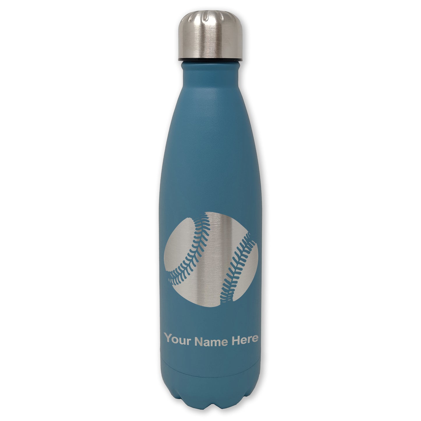 LaserGram Double Wall Water Bottle, Baseball Ball, Personalized Engraving Included