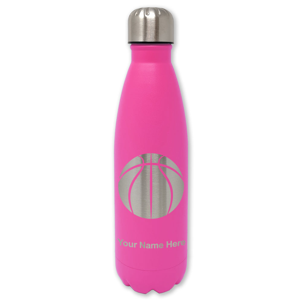 LaserGram Double Wall Water Bottle, Basketball Ball, Personalized Engraving Included
