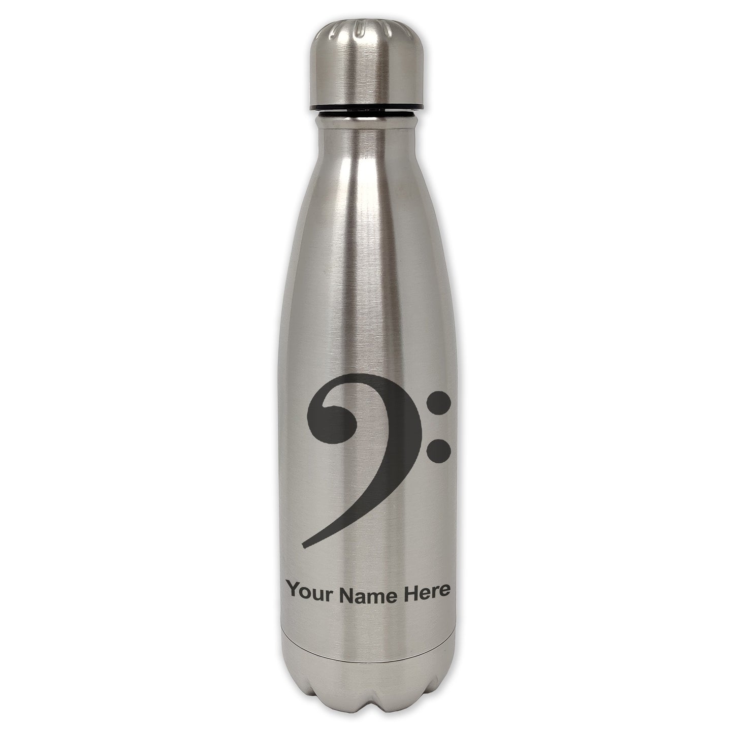 LaserGram Double Wall Water Bottle, Bass Clef, Personalized Engraving Included
