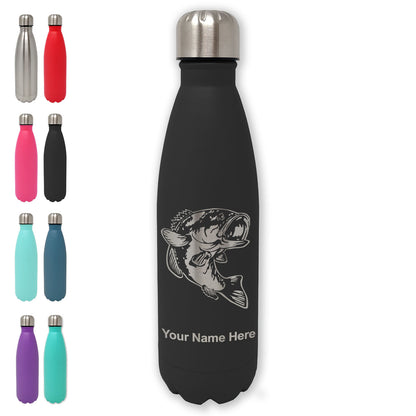 LaserGram Double Wall Water Bottle, Bass Fish, Personalized Engraving Included
