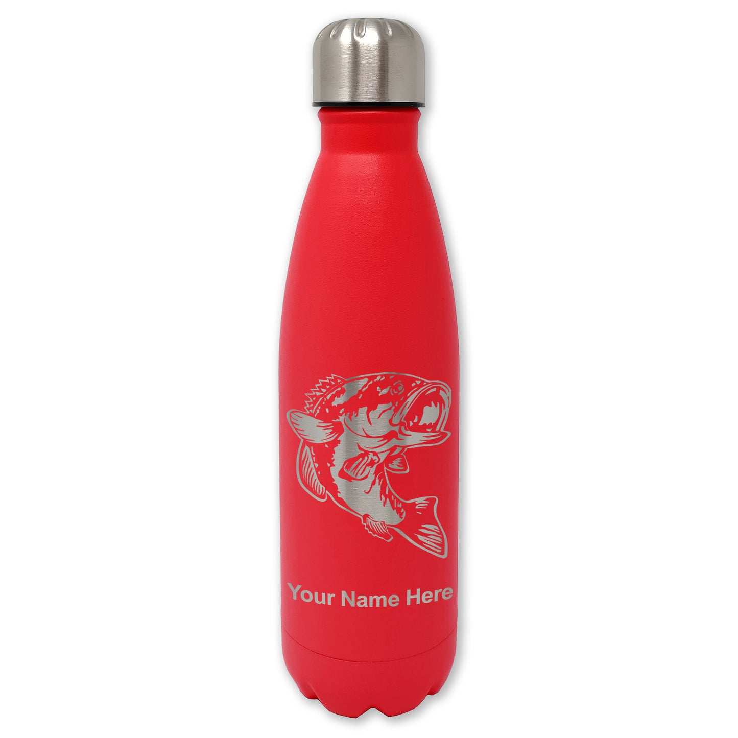 LaserGram Double Wall Water Bottle, Bass Fish, Personalized Engraving Included