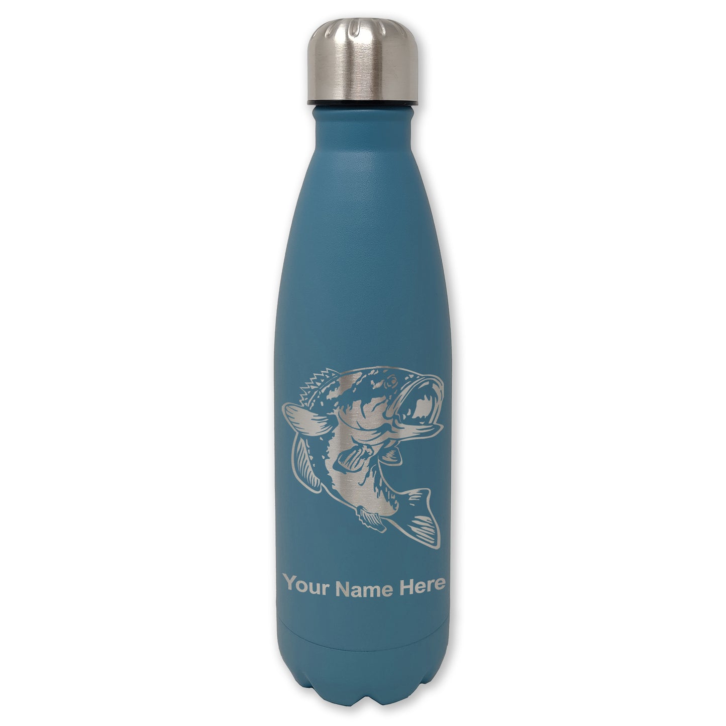 LaserGram Double Wall Water Bottle, Bass Fish, Personalized Engraving Included
