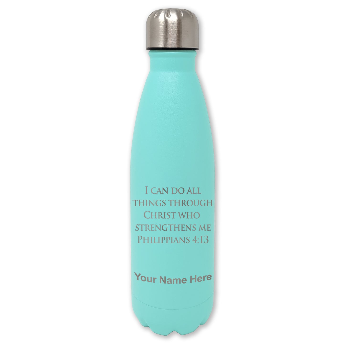 LaserGram Double Wall Water Bottle, Bible Verse Philippians 4-13, Personalized Engraving Included