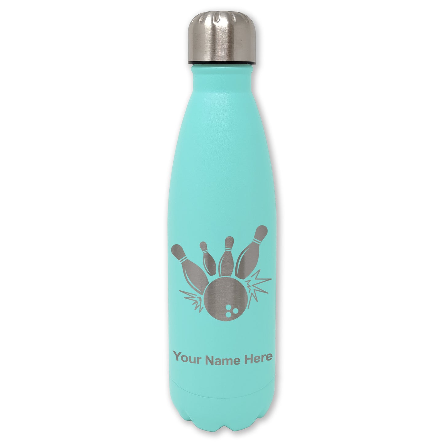 LaserGram Double Wall Water Bottle, Bowling Ball and Pins, Personalized Engraving Included
