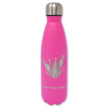 LaserGram Double Wall Water Bottle, Bowling Ball and Pins, Personalized Engraving Included