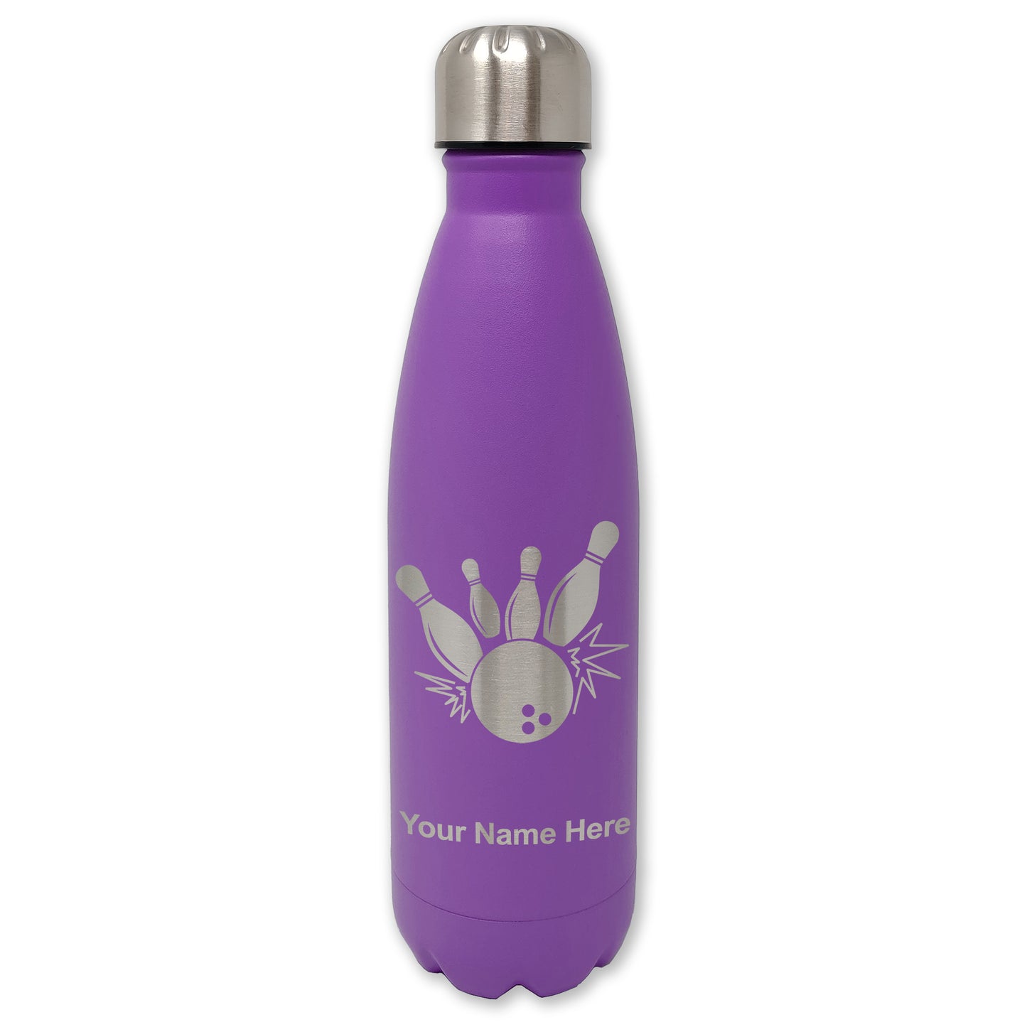 LaserGram Double Wall Water Bottle, Bowling Ball and Pins, Personalized Engraving Included