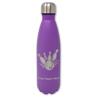 LaserGram Double Wall Water Bottle, Bowling Ball and Pins, Personalized Engraving Included