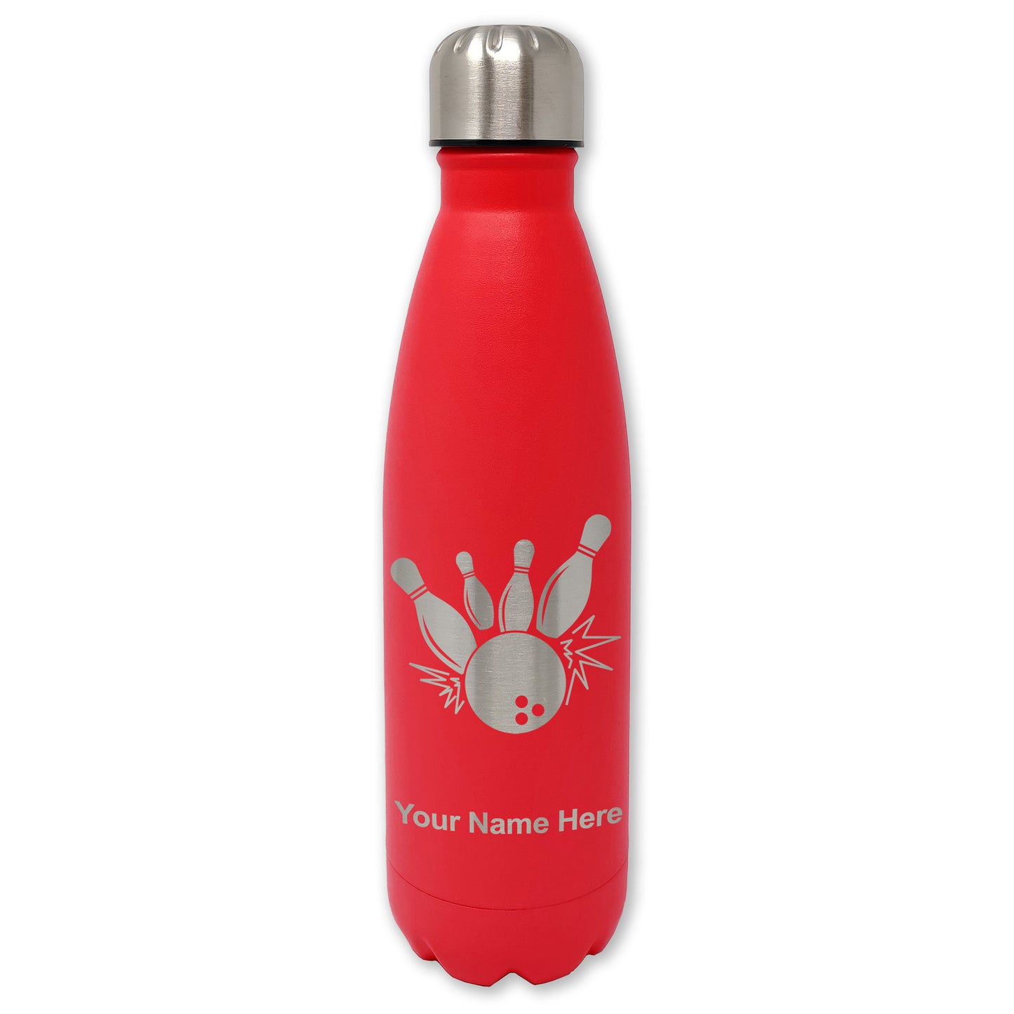 LaserGram Double Wall Water Bottle, Bowling Ball and Pins, Personalized Engraving Included