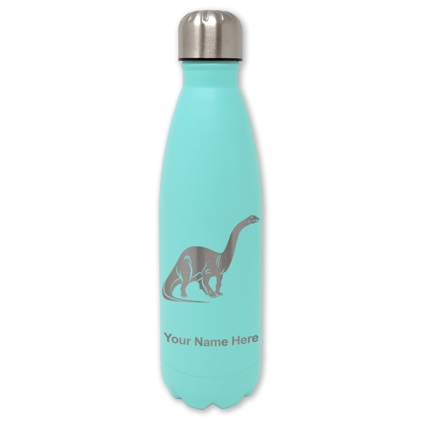 LaserGram Double Wall Water Bottle, Brontosaurus Dinosaur, Personalized Engraving Included