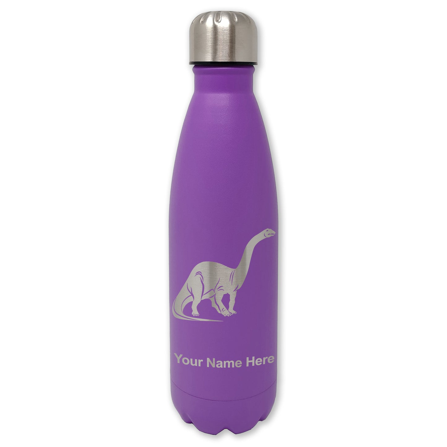 LaserGram Double Wall Water Bottle, Brontosaurus Dinosaur, Personalized Engraving Included