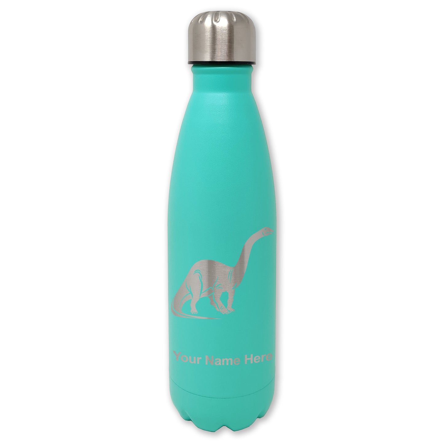 LaserGram Double Wall Water Bottle, Brontosaurus Dinosaur, Personalized Engraving Included