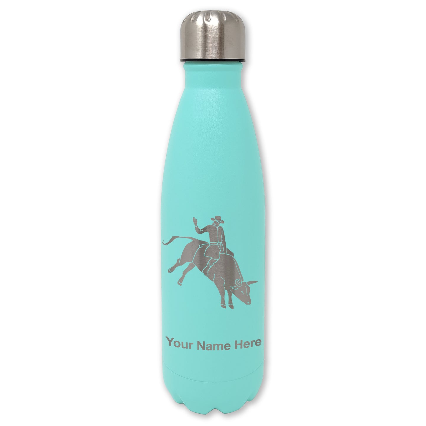 LaserGram Double Wall Water Bottle, Bull Rider Cowboy, Personalized Engraving Included