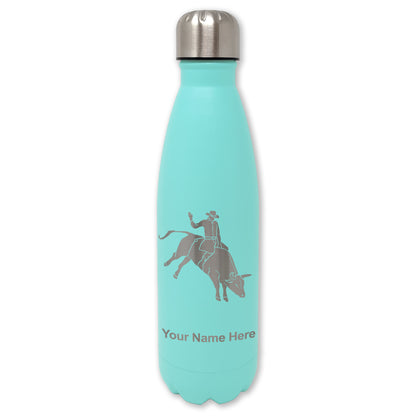 LaserGram Double Wall Water Bottle, Bull Rider Cowboy, Personalized Engraving Included