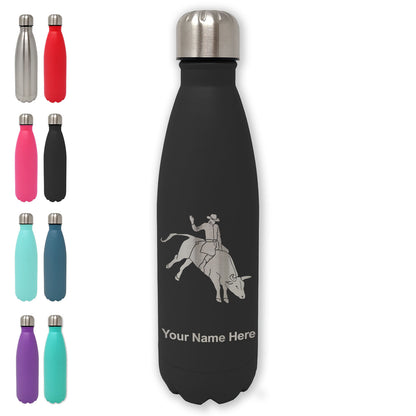 LaserGram Double Wall Water Bottle, Bull Rider Cowboy, Personalized Engraving Included