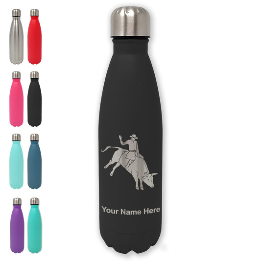 LaserGram Double Wall Water Bottle, Bull Rider Cowboy, Personalized Engraving Included