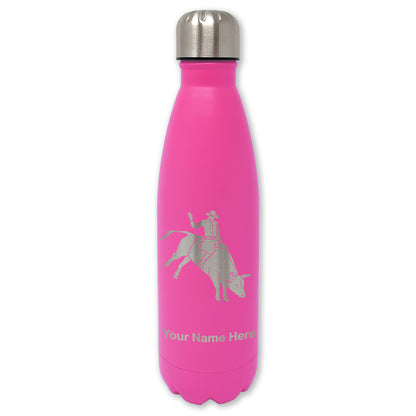 LaserGram Double Wall Water Bottle, Bull Rider Cowboy, Personalized Engraving Included