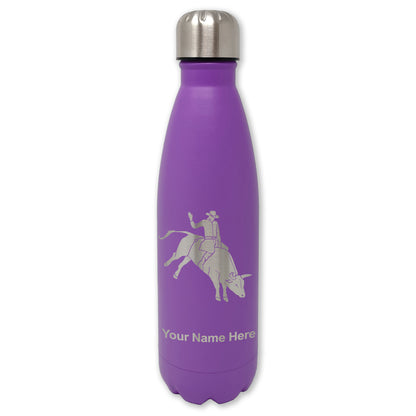 LaserGram Double Wall Water Bottle, Bull Rider Cowboy, Personalized Engraving Included