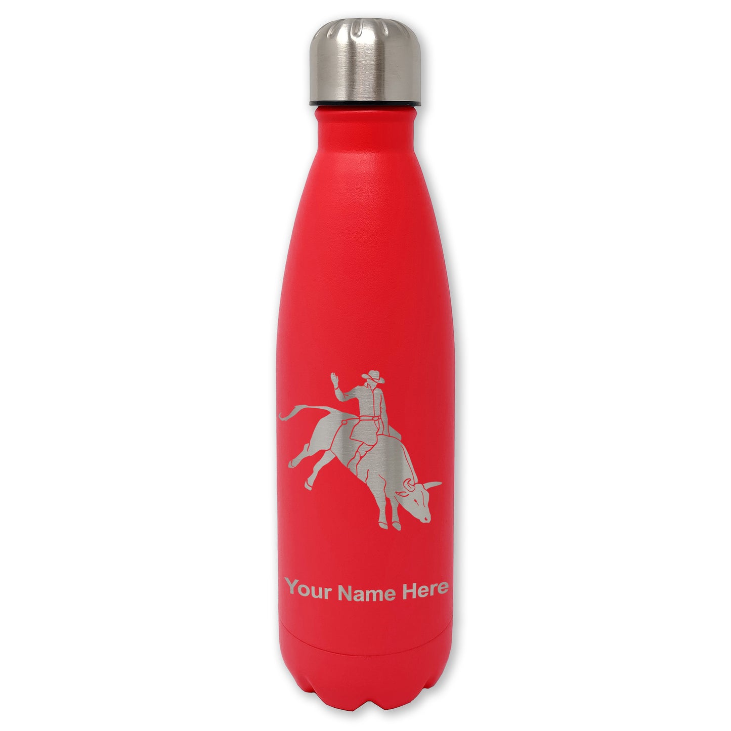 LaserGram Double Wall Water Bottle, Bull Rider Cowboy, Personalized Engraving Included