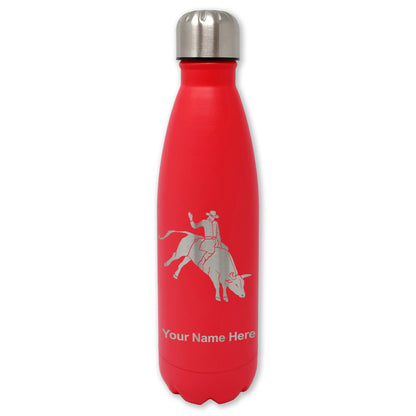 LaserGram Double Wall Water Bottle, Bull Rider Cowboy, Personalized Engraving Included