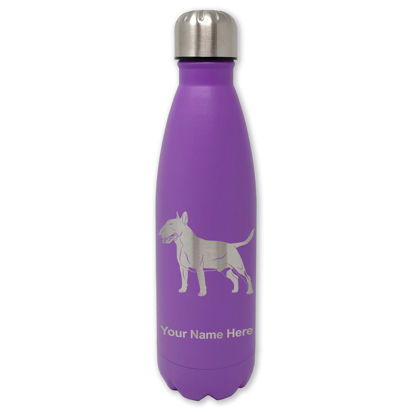 LaserGram Double Wall Water Bottle, Bull Terrier Dog, Personalized Engraving Included