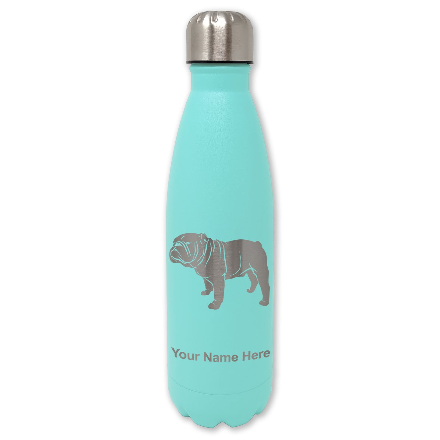 LaserGram Double Wall Water Bottle, Bulldog Dog, Personalized Engraving Included