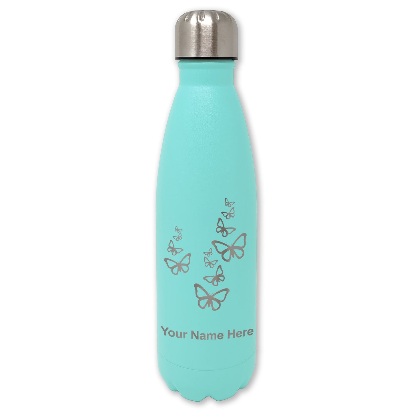 LaserGram Double Wall Water Bottle, Butterflies, Personalized Engraving Included