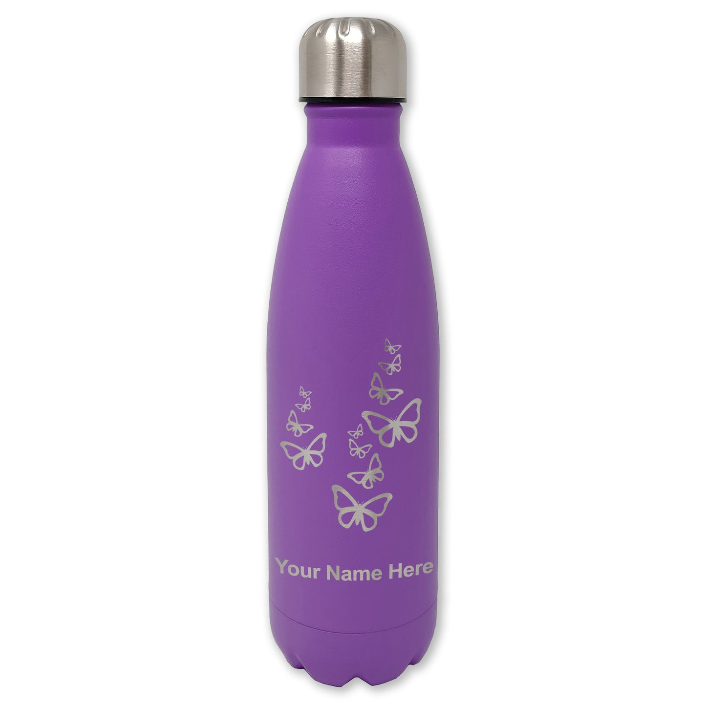 LaserGram Double Wall Water Bottle, Butterflies, Personalized Engraving Included