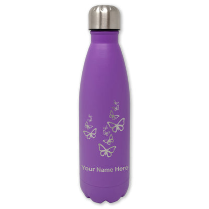 LaserGram Double Wall Water Bottle, Butterflies, Personalized Engraving Included