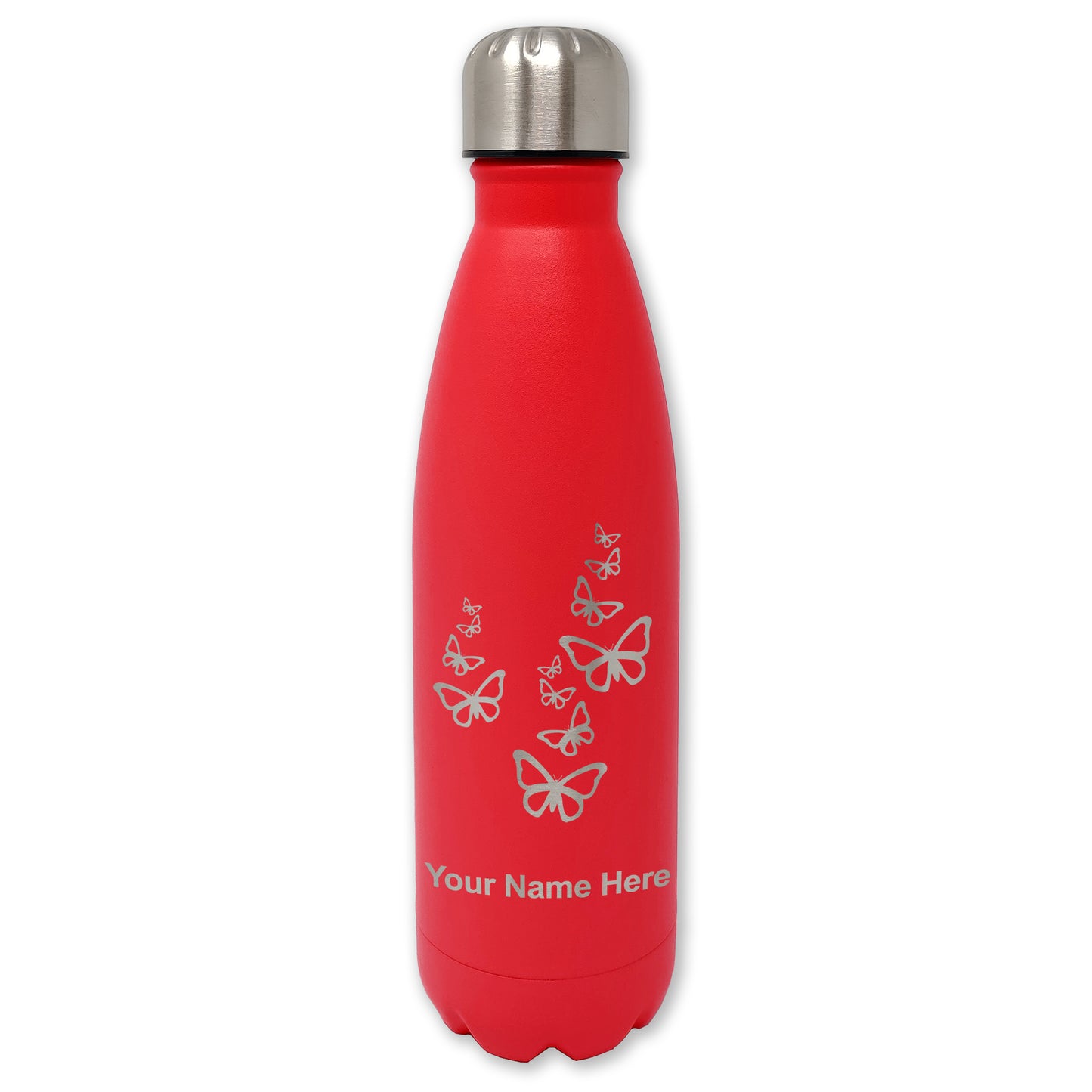 LaserGram Double Wall Water Bottle, Butterflies, Personalized Engraving Included