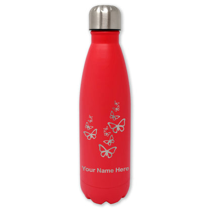 LaserGram Double Wall Water Bottle, Butterflies, Personalized Engraving Included