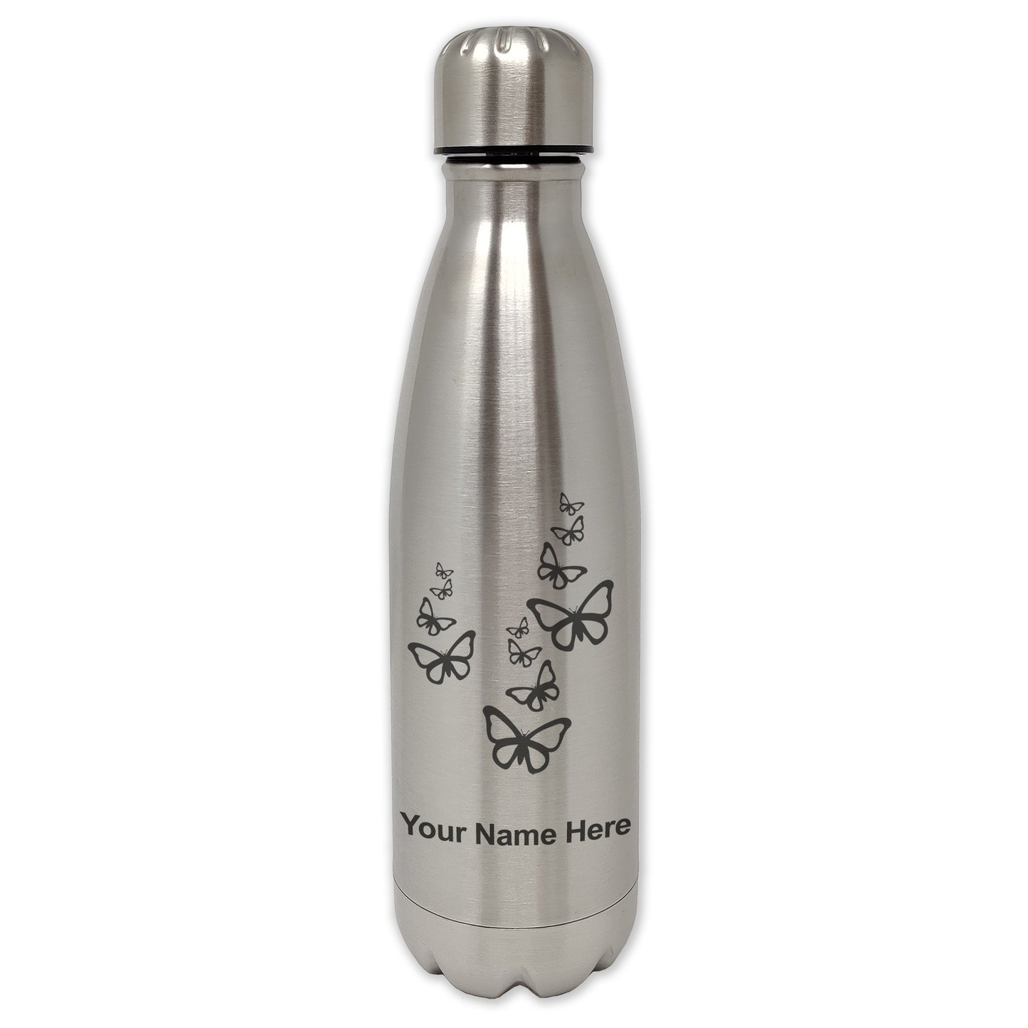 LaserGram Double Wall Water Bottle, Butterflies, Personalized Engraving Included