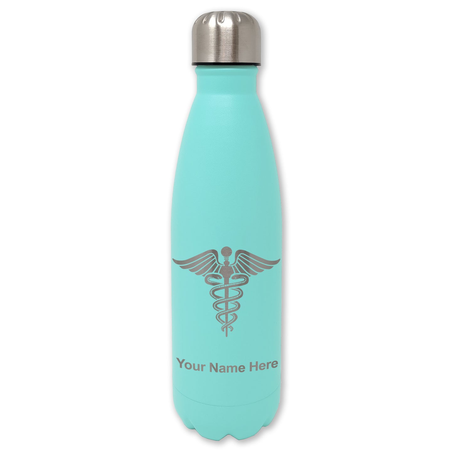 LaserGram Double Wall Water Bottle, Caduceus Medical Symbol, Personalized Engraving Included