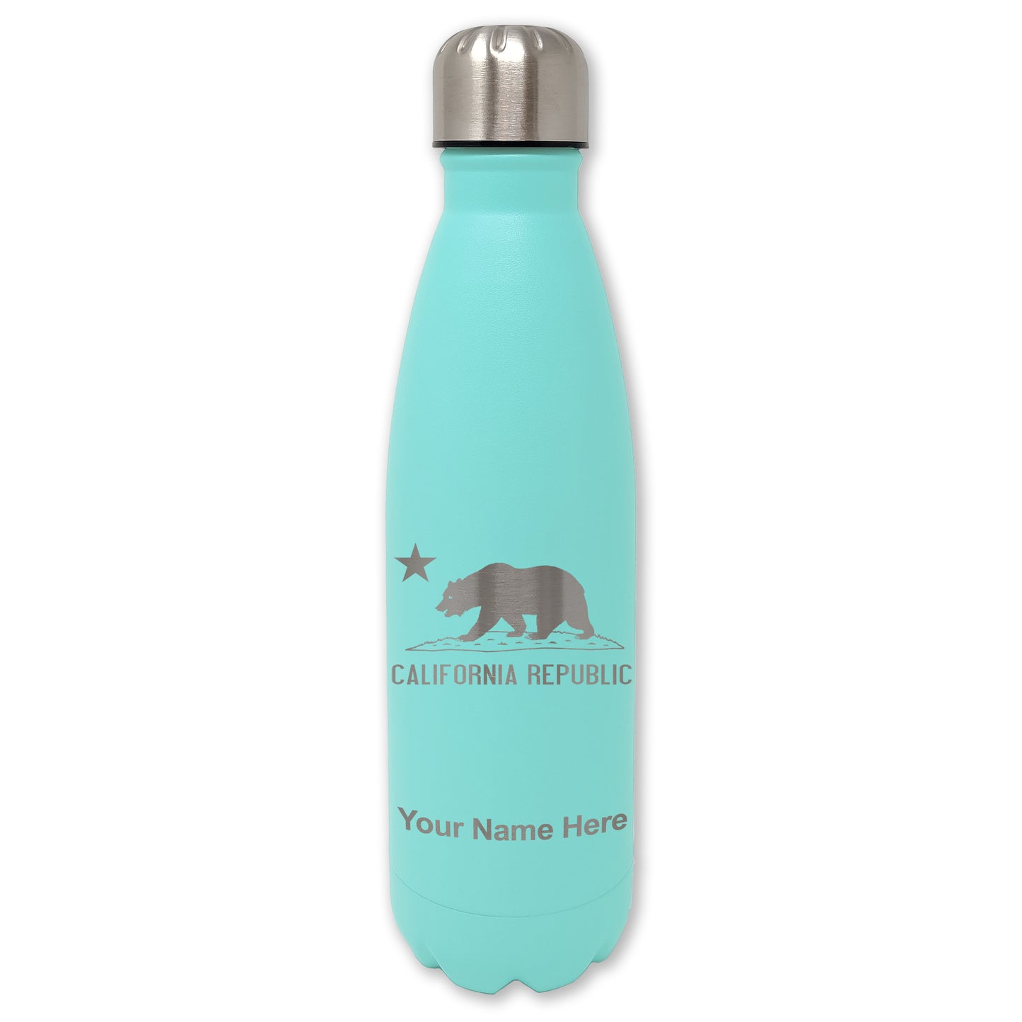 LaserGram Double Wall Water Bottle, California Republic Bear Flag, Personalized Engraving Included