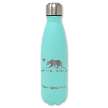 LaserGram Double Wall Water Bottle, California Republic Bear Flag, Personalized Engraving Included