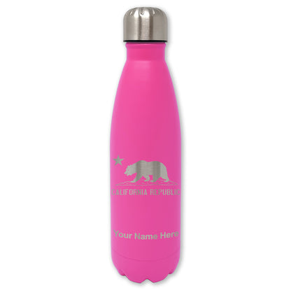 LaserGram Double Wall Water Bottle, California Republic Bear Flag, Personalized Engraving Included