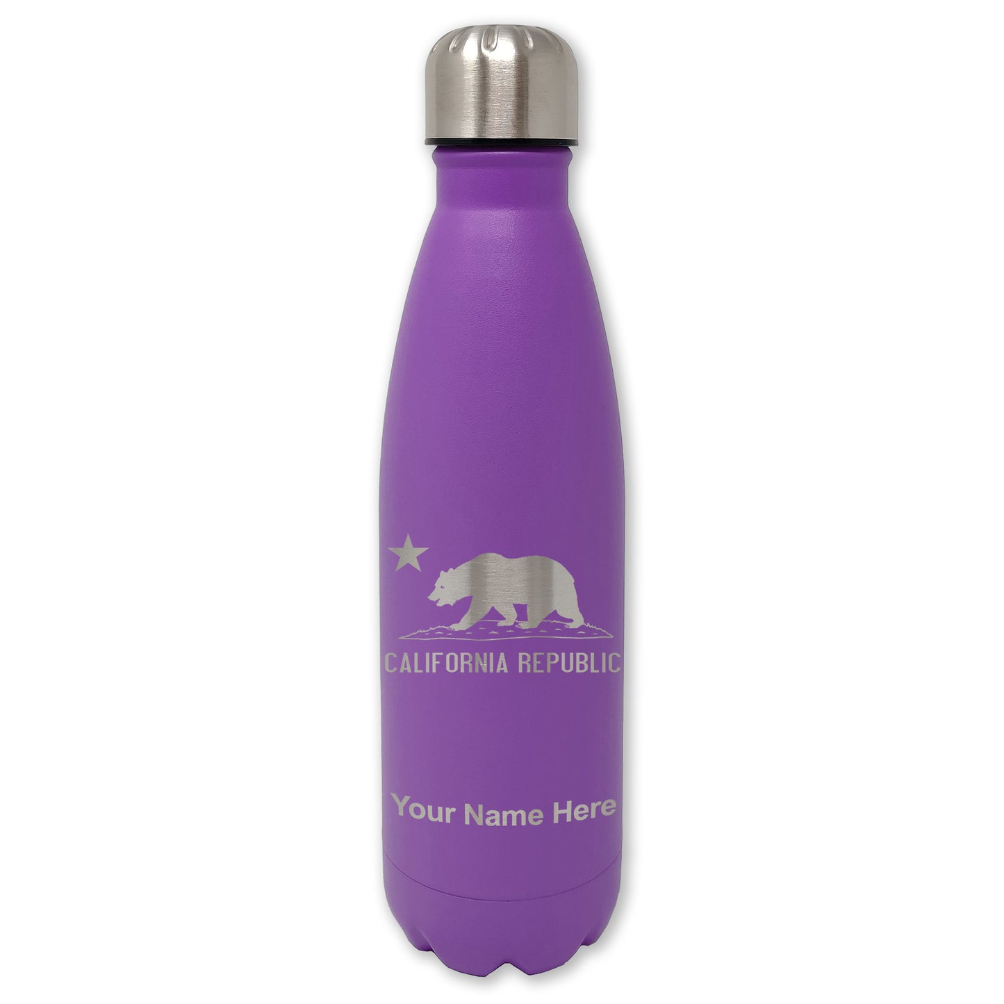 LaserGram Double Wall Water Bottle, California Republic Bear Flag, Personalized Engraving Included
