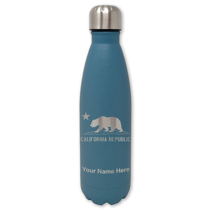 LaserGram Double Wall Water Bottle, California Republic Bear Flag, Personalized Engraving Included