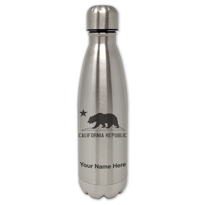 LaserGram Double Wall Water Bottle, California Republic Bear Flag, Personalized Engraving Included
