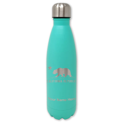 LaserGram Double Wall Water Bottle, California Republic Bear Flag, Personalized Engraving Included