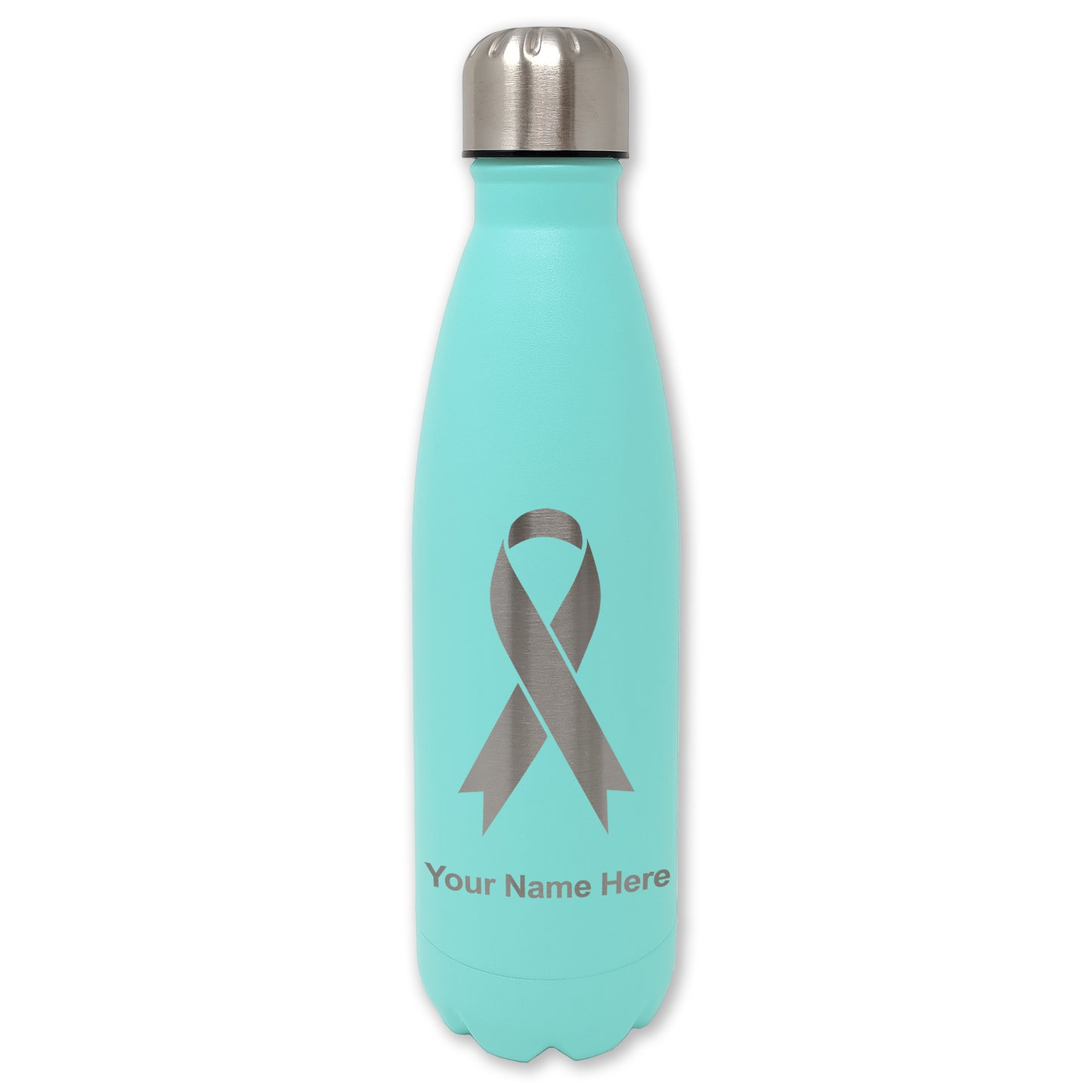 LaserGram Double Wall Water Bottle, Cancer Awareness Ribbon, Personalized Engraving Included