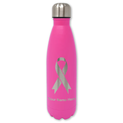 LaserGram Double Wall Water Bottle, Cancer Awareness Ribbon, Personalized Engraving Included
