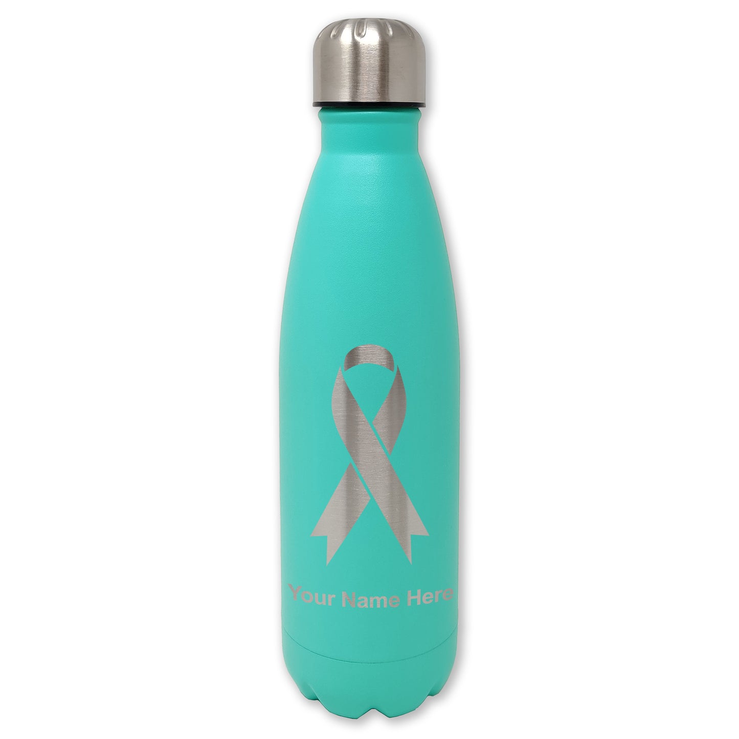 LaserGram Double Wall Water Bottle, Cancer Awareness Ribbon, Personalized Engraving Included