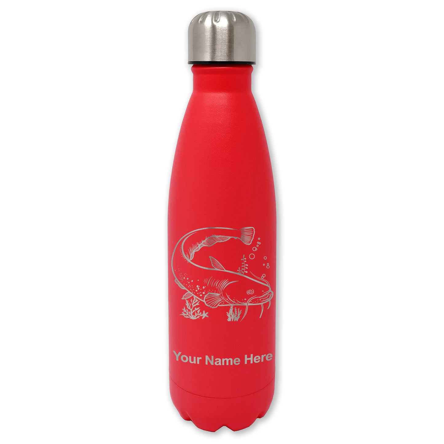 LaserGram Double Wall Water Bottle, Catfish, Personalized Engraving Included