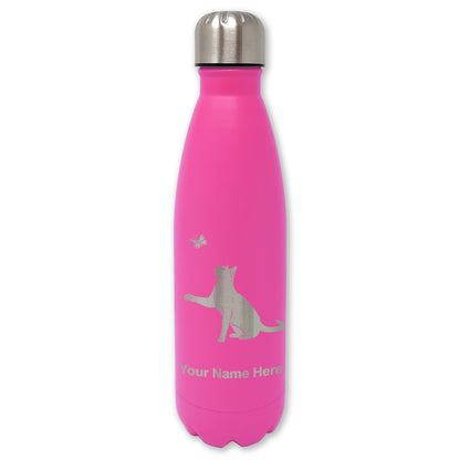 LaserGram Double Wall Water Bottle, Cat with Butterfly, Personalized Engraving Included